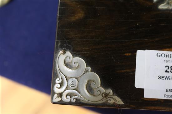 A coromandel mother of pearl inlaid sewing box length 30cm